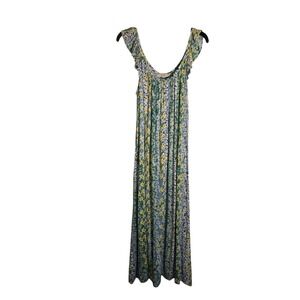 Loft Mixed Floral Ruffle Sleeve Maxi Dress Green Yellow White Blue Boho